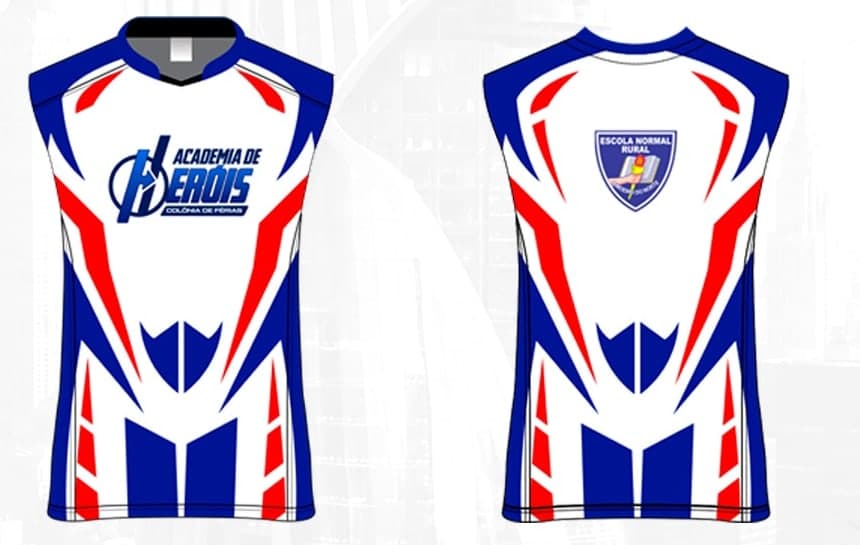 Camiseta exclusiva da Academia de Heróis, frente e costas